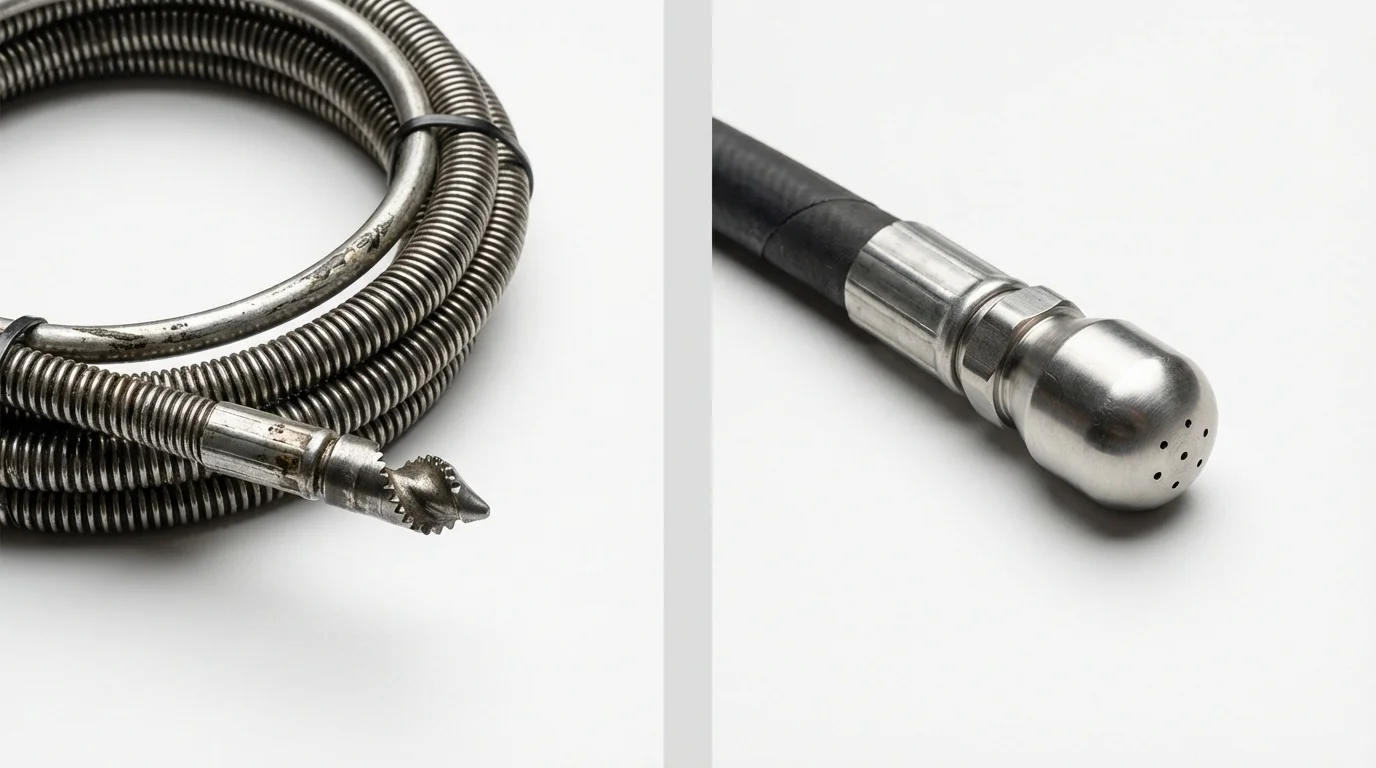 Drain snake cable and hydro jetting nozzle used for drain cleaning in Forest Grove, OR