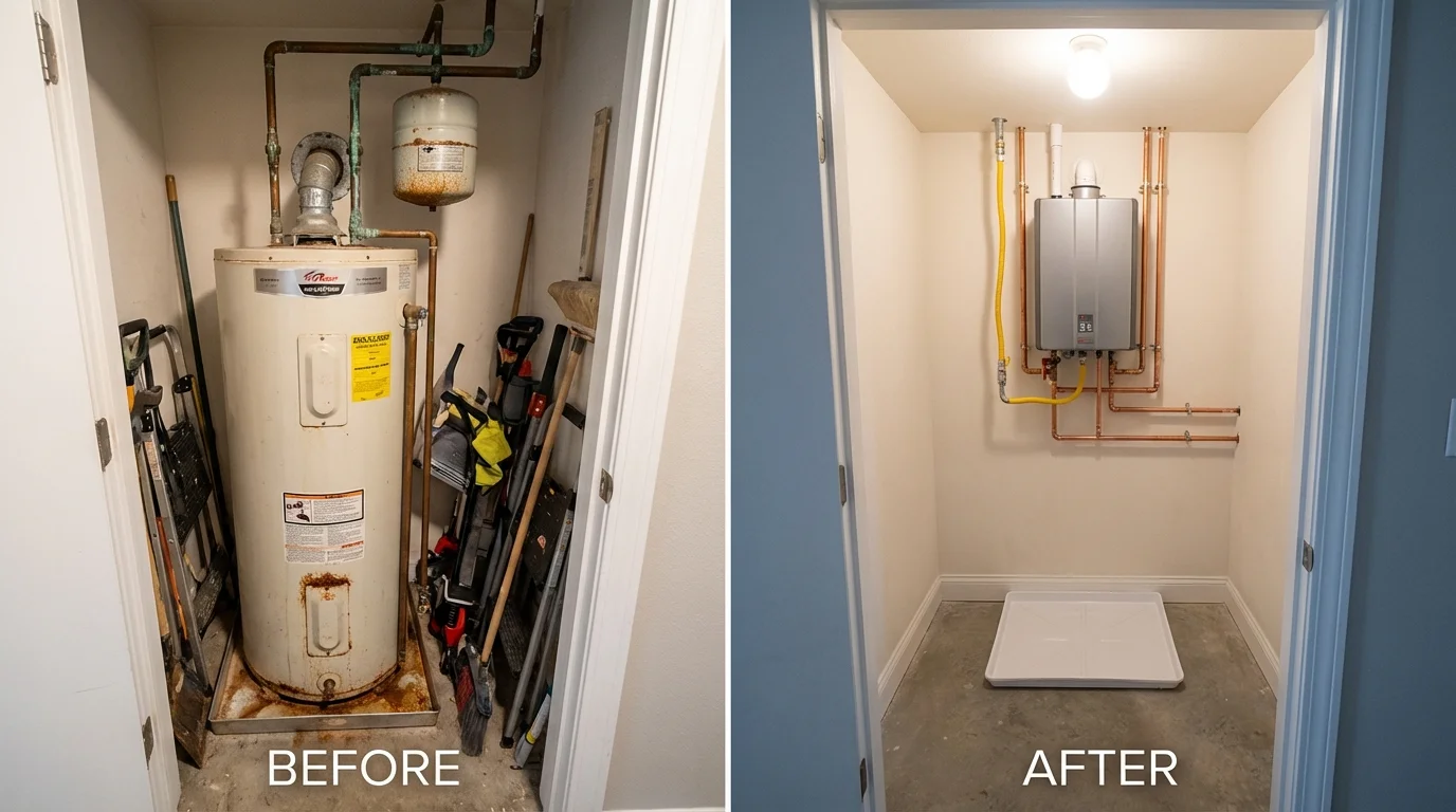 Tank water heater versus wall-mounted tankless unit comparison for Forest Grove, OR homeowners